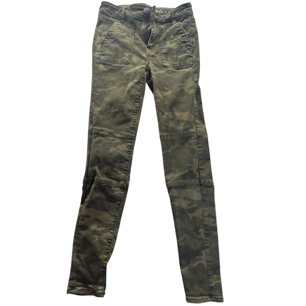 American Eagle Jeans Womens Size 0 Green Camo Hi Rise Jeggings Super Stretch